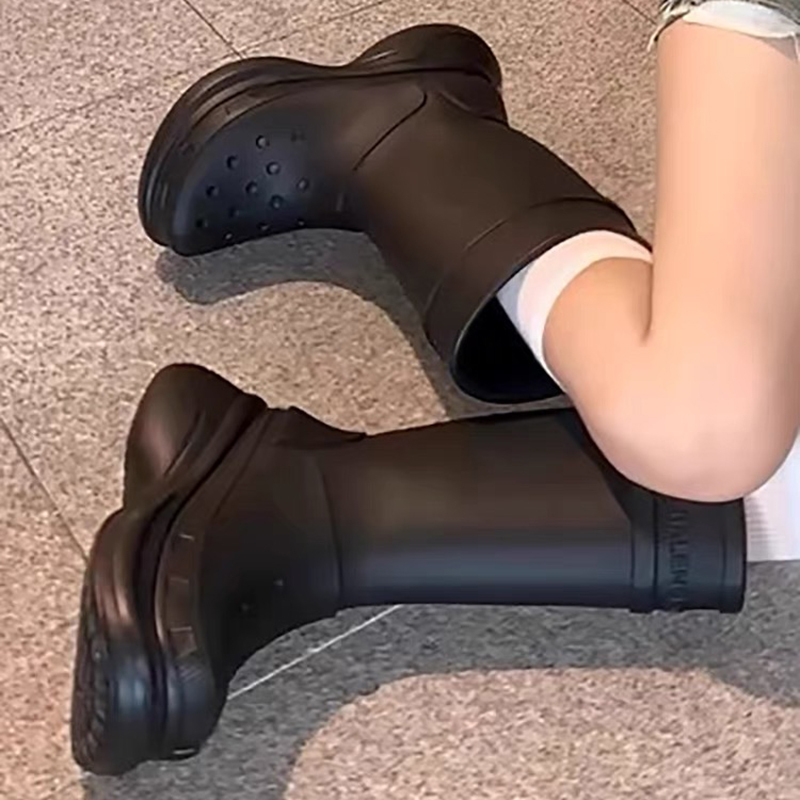 High-End Version~Paris Perforated Rain Boots, High-Top Long Boots, Non-Slip, Waterproof, Long Boots, Outdoor Hiking Thick-Soled Rain Boots for Women