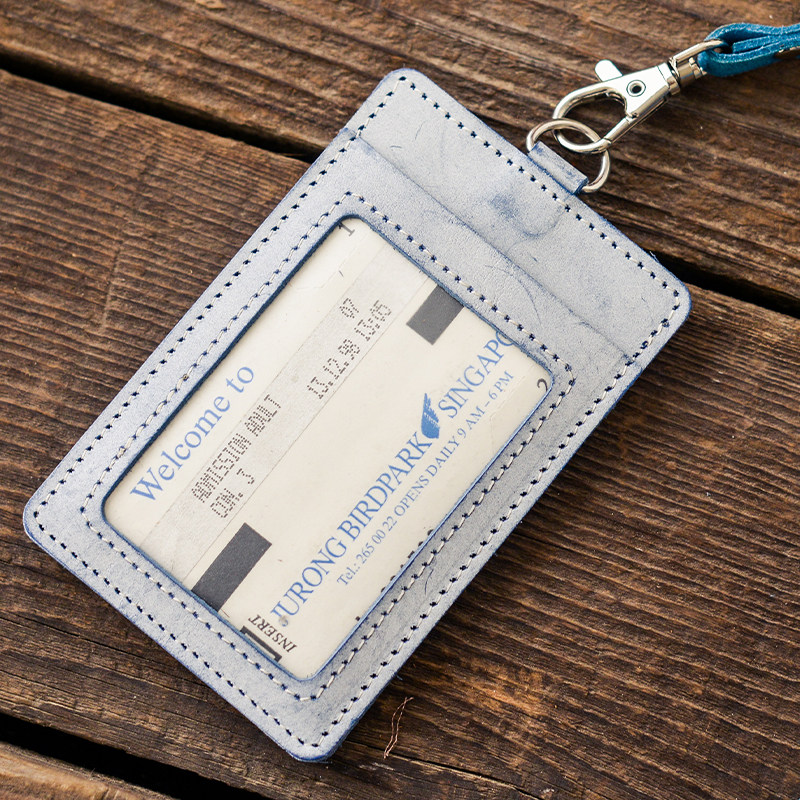 Work card card sleeve with lanyard head layer real cowhide high-grade multi-card position certificate sleeve hanging neck double-sided card sleeve customization