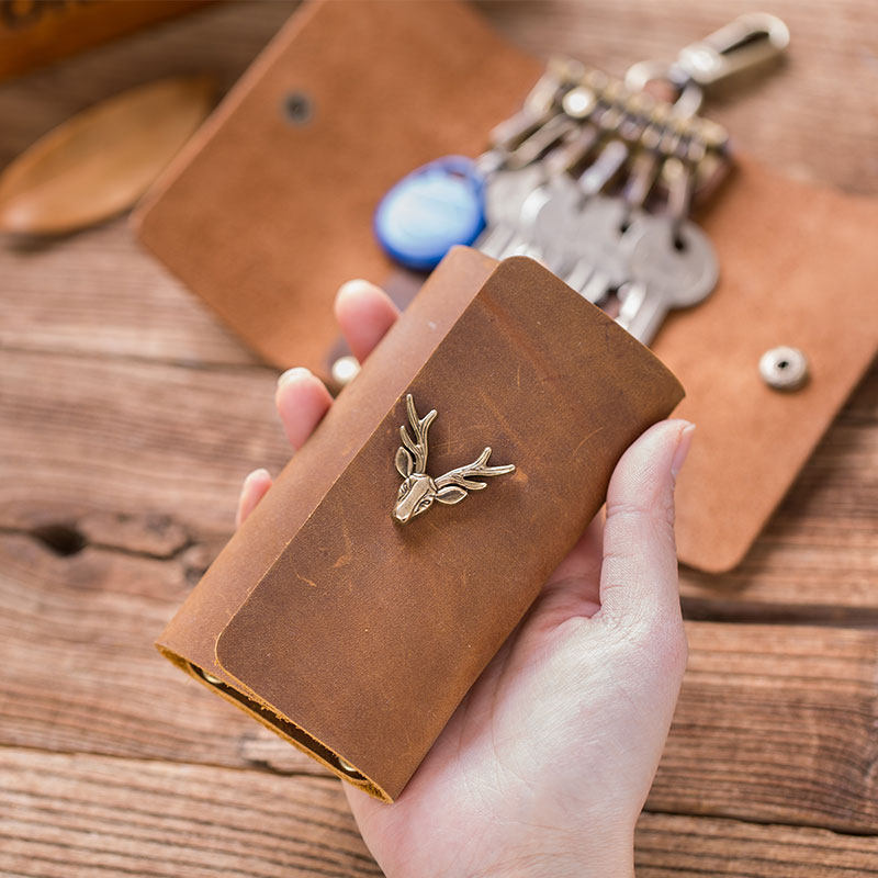 Genuine Leather Key Bag Woman Korea Cute Large Capacity Multifunction Creative Card Bag Male Brief Bull Leather Key Bag Home