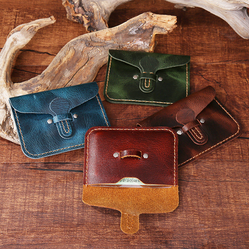 Genuine leather card bag women's ultra-thin handmade first layer cowhide antique small coin purse personality creative DIY hand-sewn material bag