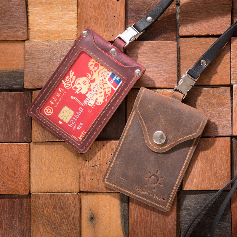 Leather work card set brand card badge set neck cowhide access control bus card set student campus meal card set