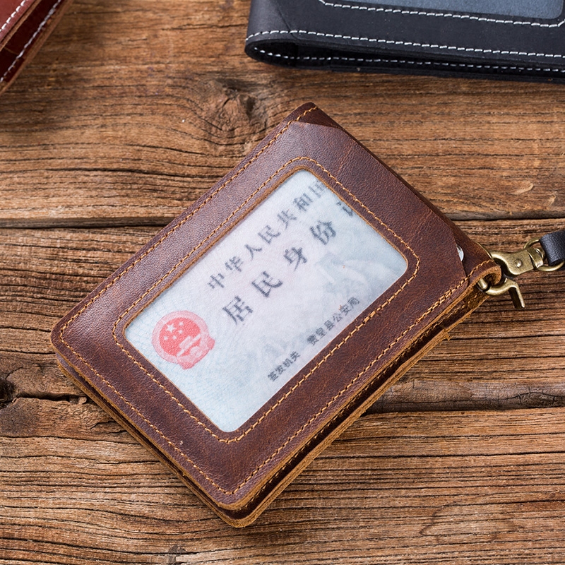 Xuesheng handmade cowhide double-layer work document sleeve hanging neck chest card access control card sleeve leather bus card sleeve can be customized