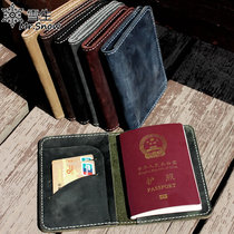 Snow-raw leather passport clamper crazy horse pie multi-function card ticket clamps made hand-made Japanese and Korean retro