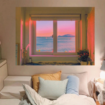 Sea view background cloth outside the window ins net celebrity hanging cloth rental room bedroom bedside decoration wall cloth personality simple tapestry