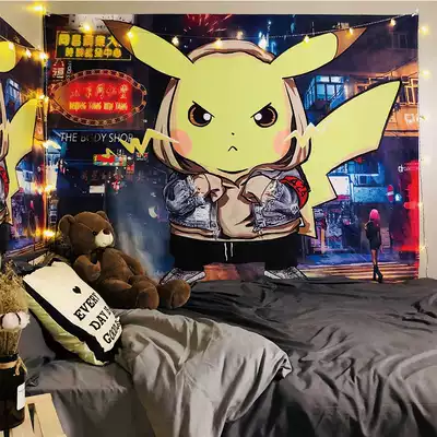 Cartoon anime Pikachu background cloth ins hanging cloth bedside wall cloth decoration Japanese creative dormitory poster tapestry