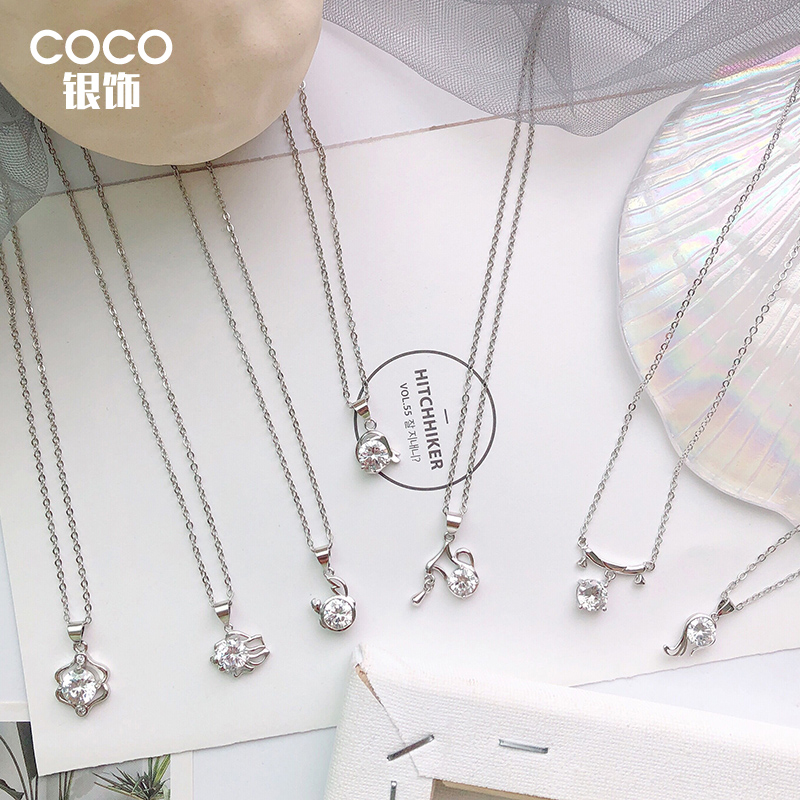 925 sterling silver necklace pendant women's accessories Korean version of simple hypoallergenic 12 constellation silver pendant birthday gift