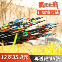 Bow and arrow Arrow A dozen glass fiber mixed pure carbon arrows True feather composite reverse curved traditional bow shooting arrow rod Arrow arrow