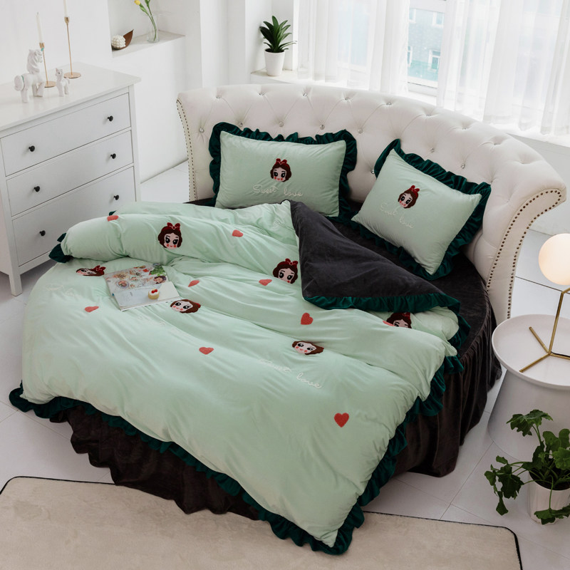 Winter Round Bed Four Pieces Double Sided Coral Suede Baby Suede Bunk Bed skirt Skirt Style public main Wind large round sheet bed cover