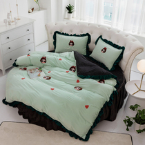 Winter Round Bed Four Pieces Double Sided Coral Suede Baby Suede Bunk Bed skirt Skirt Style public main Wind large round sheet bed cover