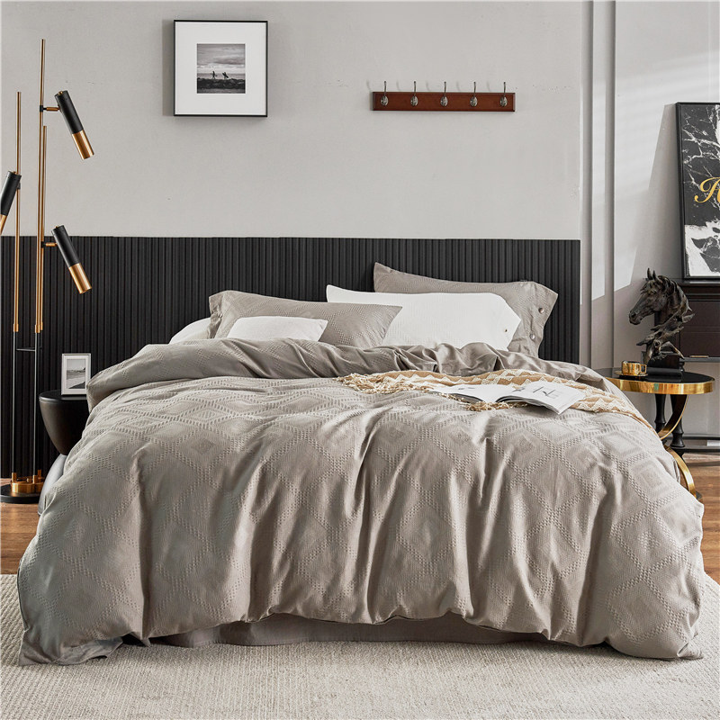 Nordic Minimalist Wind Pure Cotton Waffag Jacquard quilt cover Four sets of full cotton pure colour Decent Board Room 2 0m Bedding Article