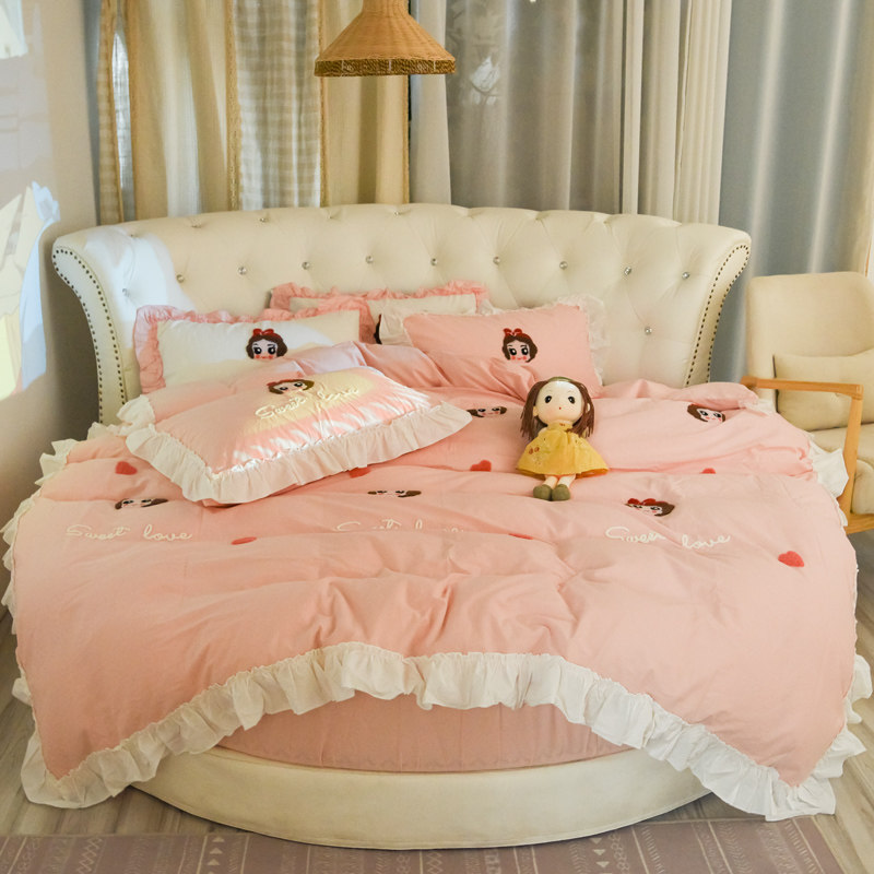 Pure Cotton Round Bed Four Pieces Male main wind embroidery quilt cover Bedsheets large round bed Hat Bed Hood Bed bedding European-style