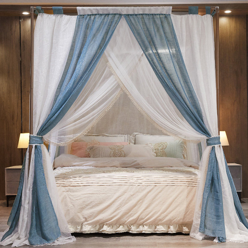 Eurostyle Wind Shield Linen Bed Slow Home Bedroom Double shade Shading Dust Free to install Palace Nets bed curtain one-piece