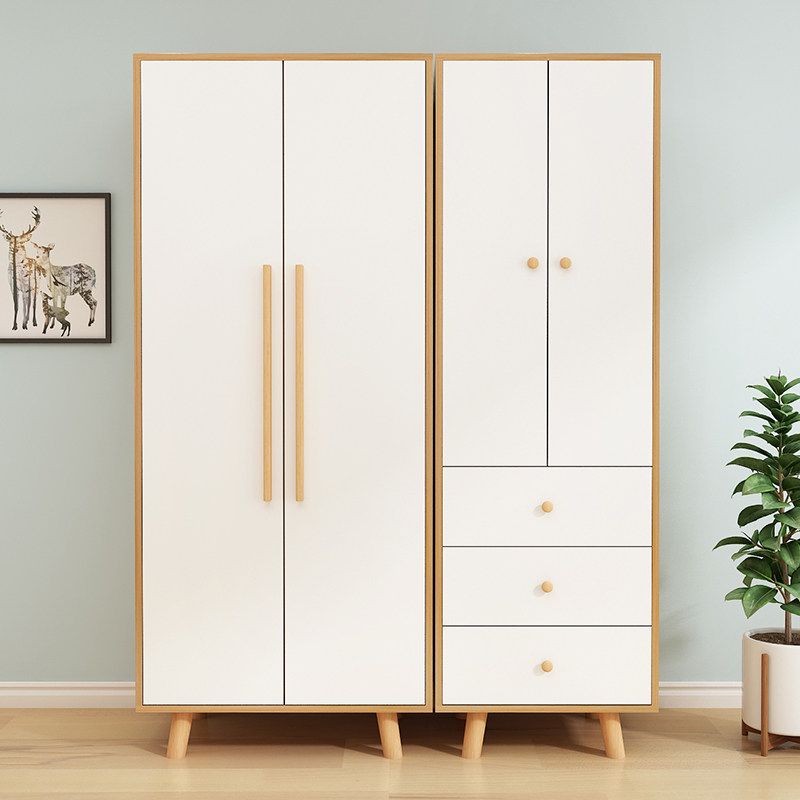 Children's two-door wardrobe for boys and girls modern simple small solid wooden small apartment home bedroom net celebrity wardrobe