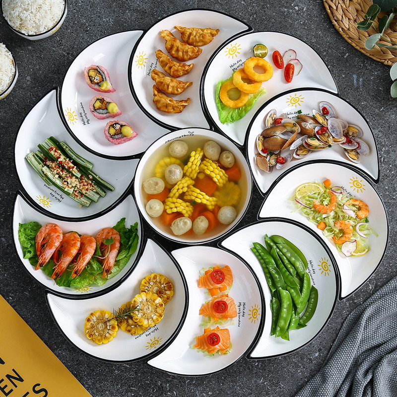 Creative and Unique Internet-Famous Moon Plate Set, Crescent Platter Tableware Set, Ceramic Dish Plate, Household Irregular-Shaped Plate