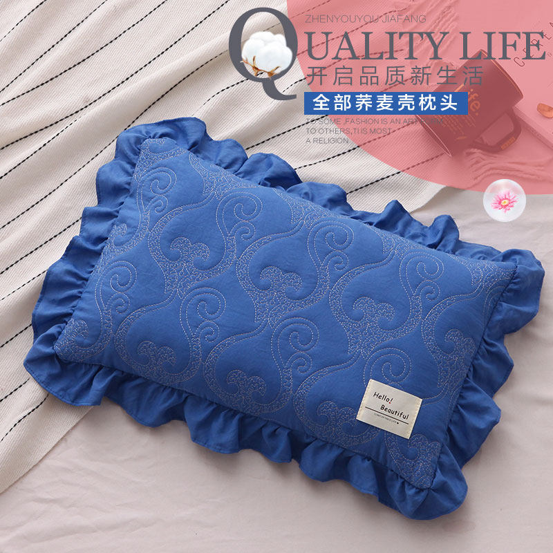 Buckwheat skin pillow core lotus leaf edge adult single pillow student children buckwheat shell pillow neck protection hard pillow removable and washable