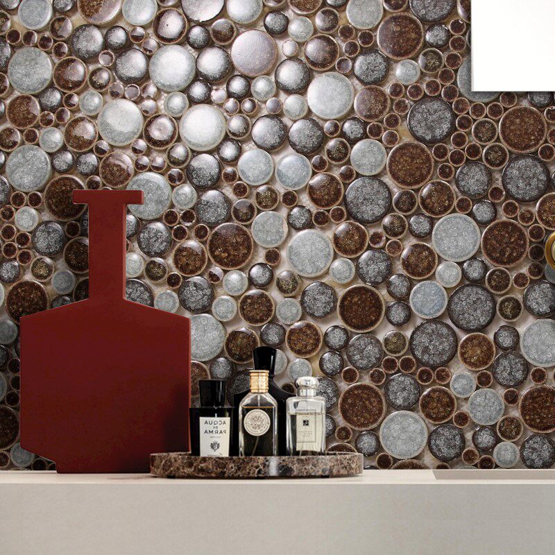 Modern size chess pieces round ice crack crystal mosaic tile floor background wall entrance bathroom kitchen window sill