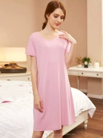 Bộ đồ ngủ mùa hè của phụ nữ modal cotton tay ngắn băng lụa mỏng mùa xuân và mùa hè kích thước lớn lỏng dài đoạn có thể được mặc - Đêm đầm váy ngủ lụa tơ tằm