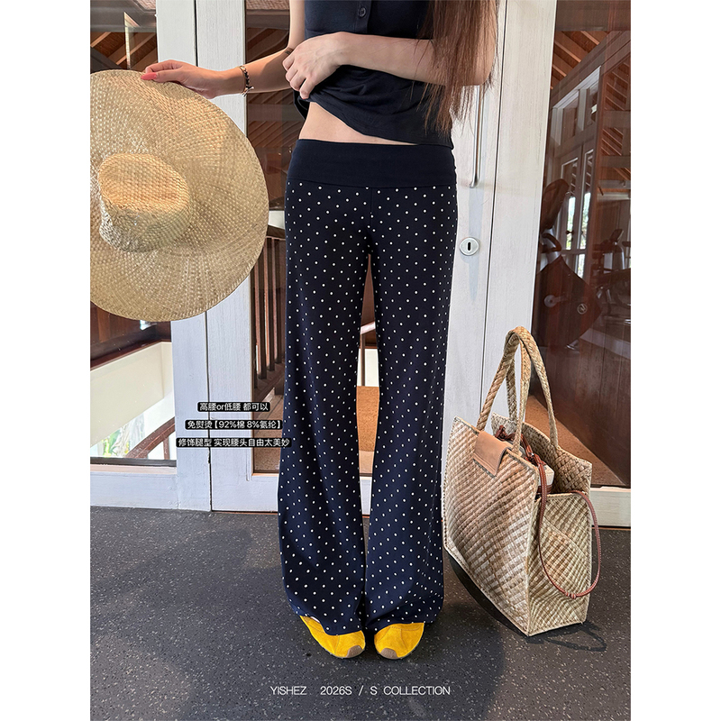 Yishez Original Polka Dot Casual Women's Flared Slimming Walking Pants Straight-Leg Floor-Length Trousers