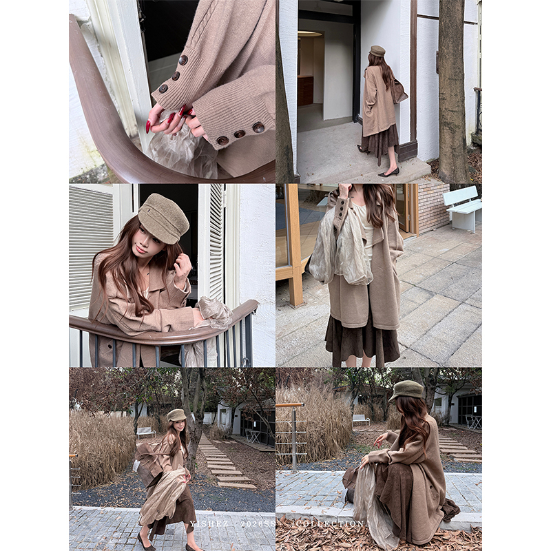 Yishez's Self-Developed Autumn and Winter Quiet Luxury Style Woolen Trench Coat, Mid-Length Coat Yishez's Self-Developed Autumn and Winter Quiet Luxury Style Woolen Trench Coat, Mid-Length Coat