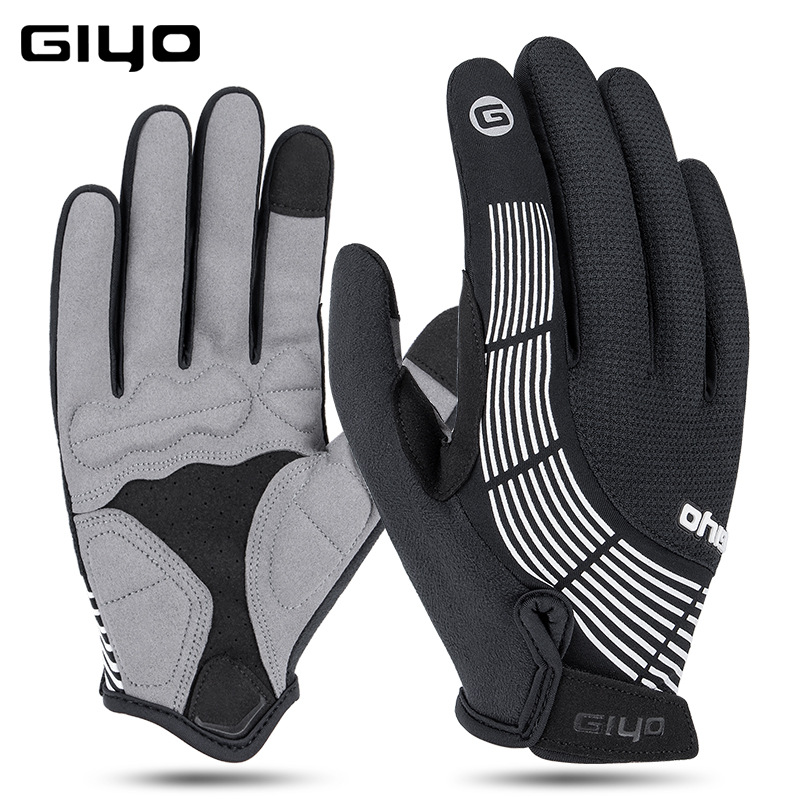 GIYO bicycle riding autumn and winter long-fingered gloves shock-absorbing touch screen warm locomotive windproof full-finger gloves men and women