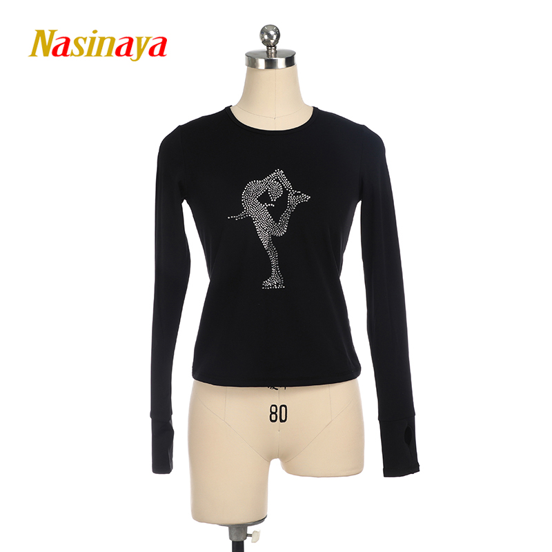 Fono 4 Colors Customized Children's Adult Figure Skating Suit Training Blouse Hot Drill Long Sleeve Head T-Shirt Skating