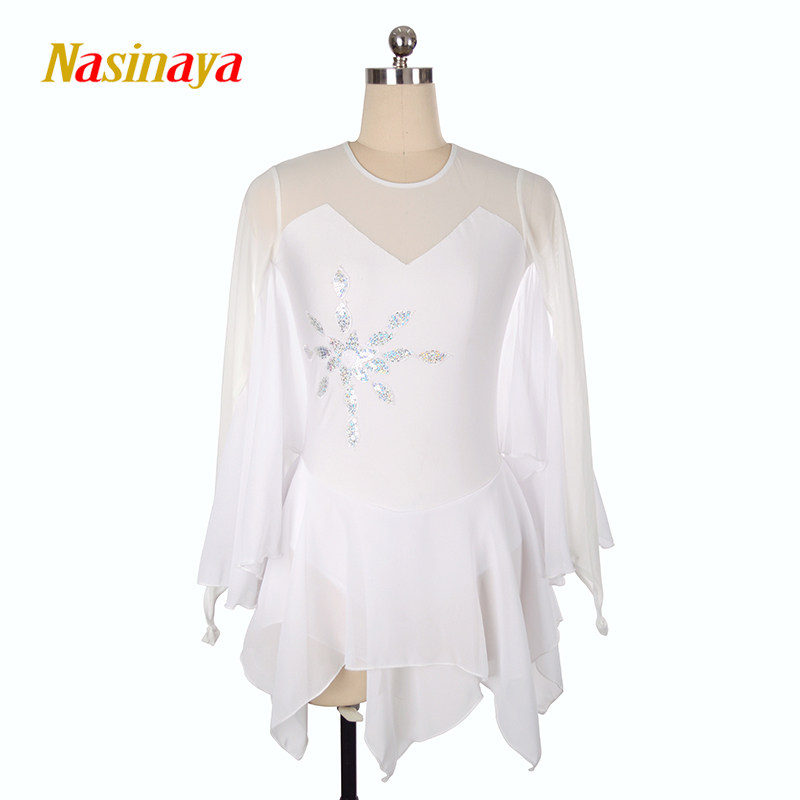 Fono Customized Girl Adult Figure Skating Clothes Competition Class Dress Pure White Butterfly Long Sleeves