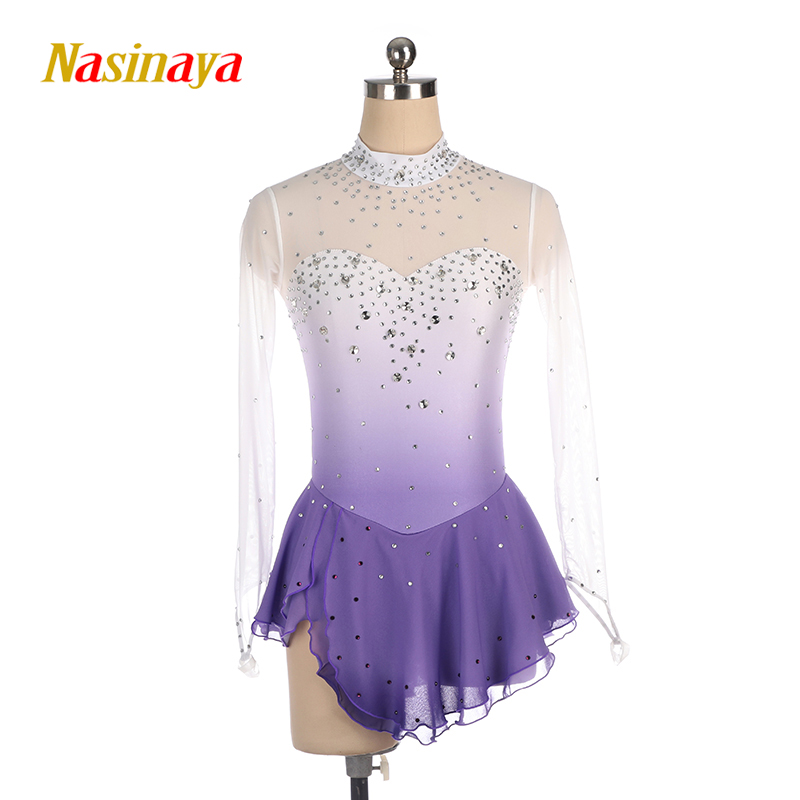 Fono Figure Skating Performance Uniform with ice suit Custom Children Adult Girls Competition Testing dress Shallow Purple layer flash