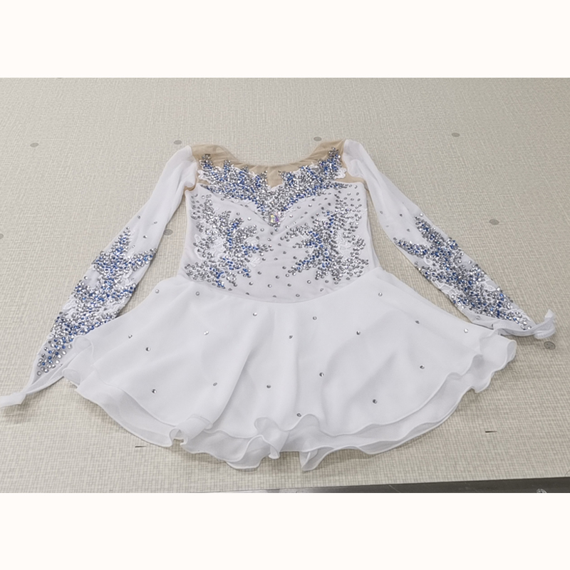 Fono Figure Skating Clothes Customized Children Adult Girls Competition Dress White Flowers