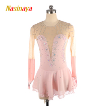 Funuo figure skating clothing performance clothing skating clothing children adult girls competition skirt long sleeves light pink multi-diamond