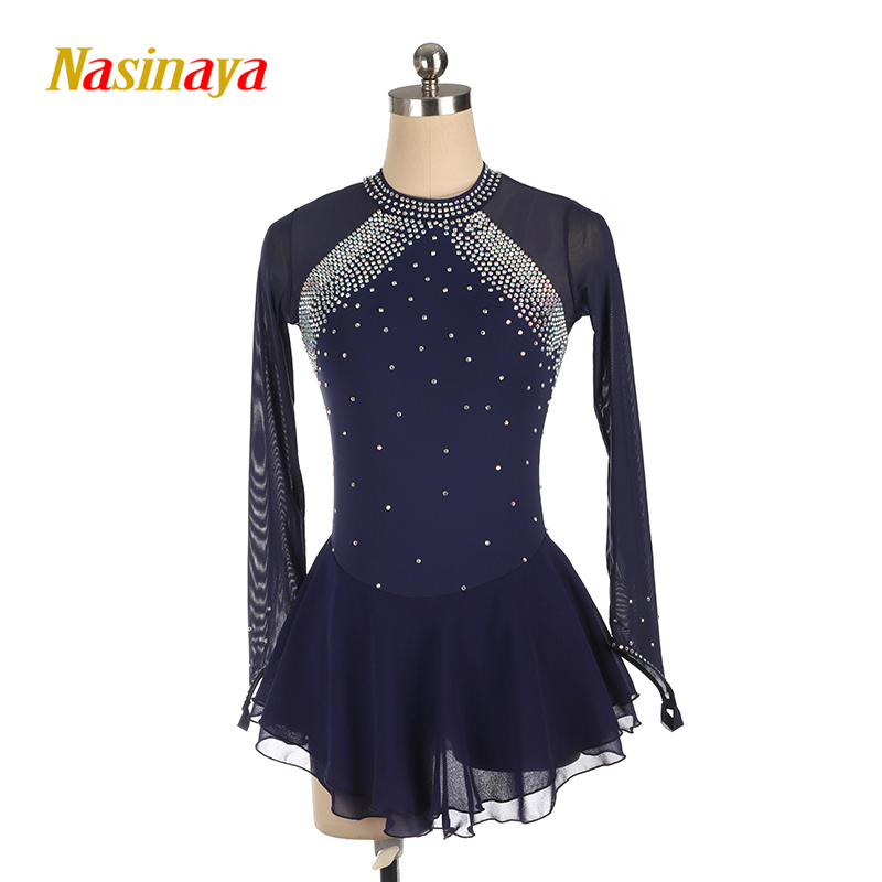 Forno figure skating suit with ice suit Icing Suits Customized Children Adult Girl Competition Dress Blue Multidrill Long Sleeves