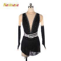 Funuo figure skating performance clothing skating suit Costen childrens adult womens competition skirt black tassel diamond