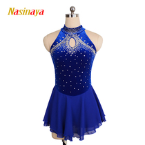 Funuo customized childrens adult figure skating clothing girls performance examination skirt sleeveless velvet diamond sapphire blue