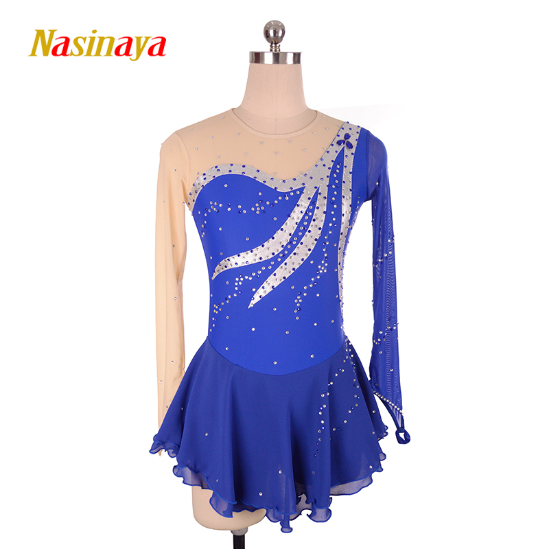 Forno 13-color custom children's adult figure skating suit Girls performance competition examination skirt blue flash Diamond