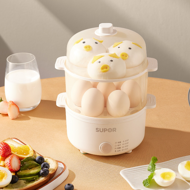 Supoir steamed egg boiler Egg Instrumental Home Small Multifunction Mini Breakfast Automatic Power Cut Double Layer Steamed Egg Spoon Machine