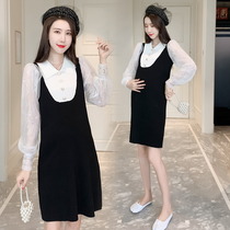 Fashion pregnant woman Spring and autumn loaded with a little fragrant wind leave in two middle and long style dress pregnant women go out to breastfeed nepotism