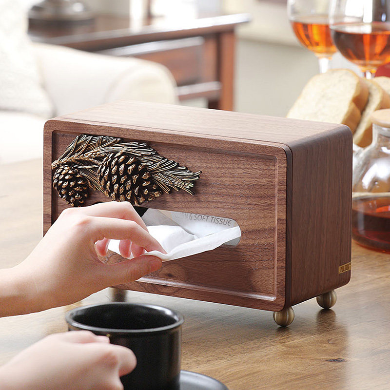 Walnut Wood Nordic Paper Towel Box Creative Home Living Room Tea Table Dining Room Table Square Toilet Paper Box Light Luxury