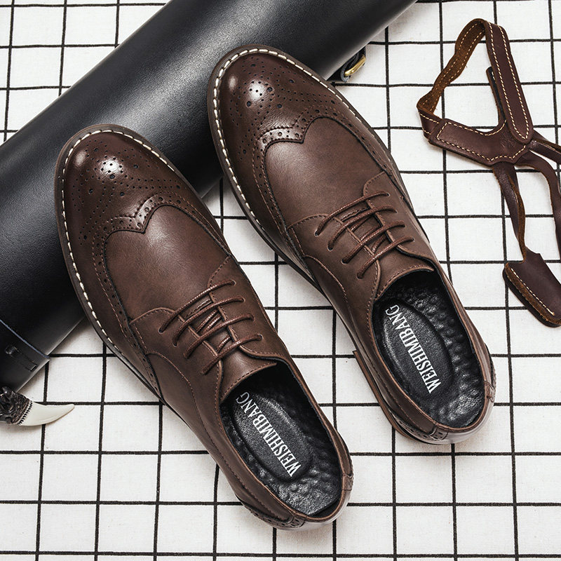 Tide brand British Brock carved leather small leather shoes men's 2022 spring new heightened all-match casual shoes men's shoes