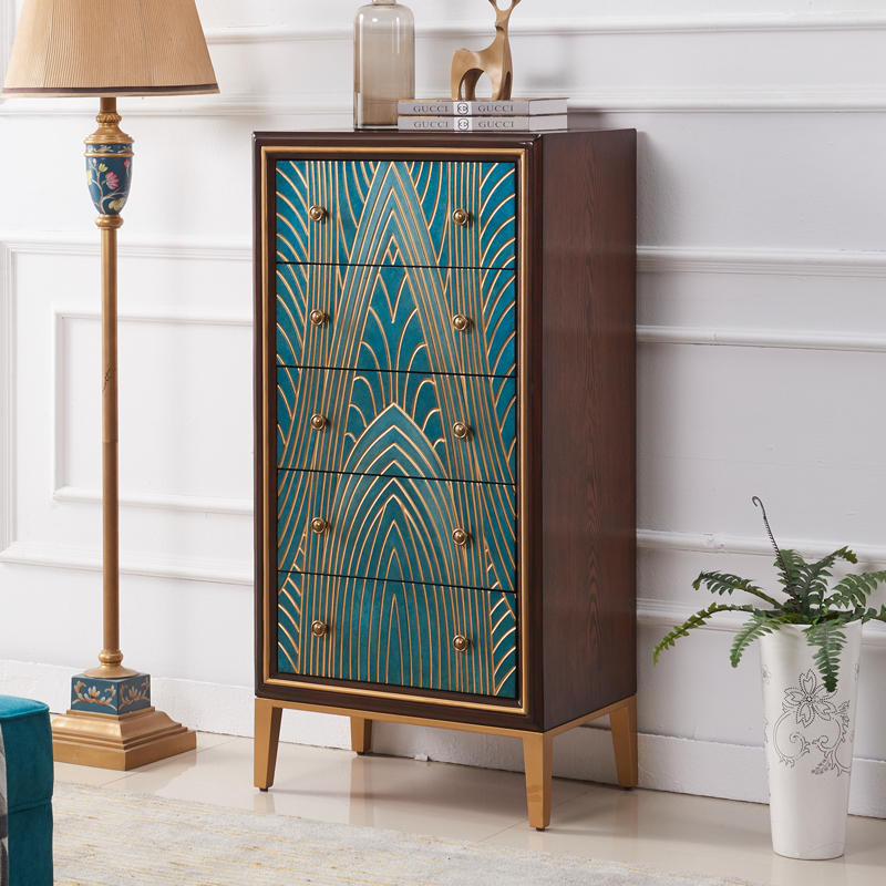 American retro chest of drawers solid wood locker living room bedroom against the wall light luxury art decoration multi-functional storage