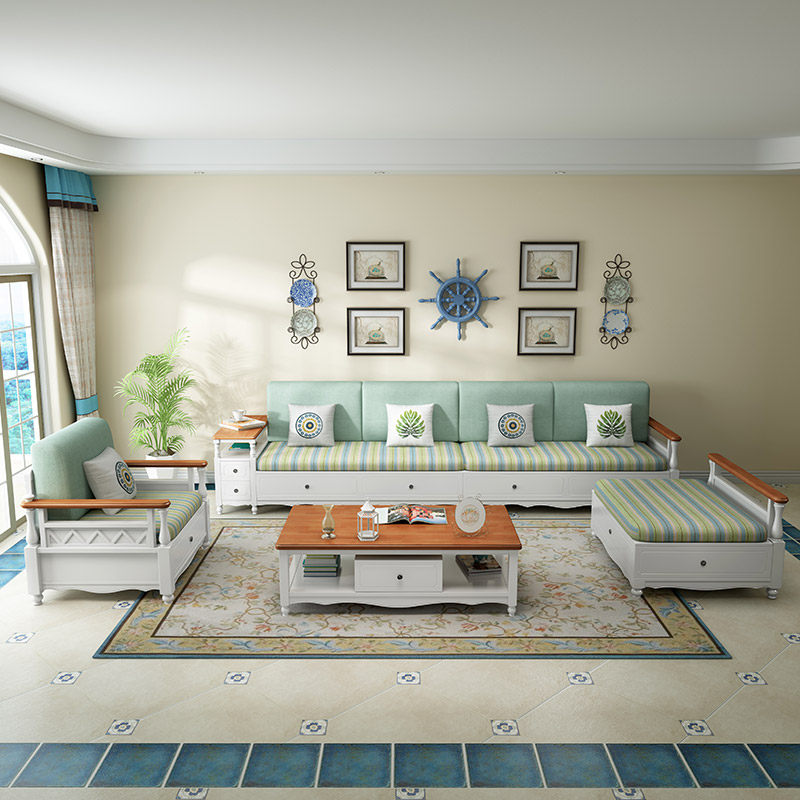 Mediterranean solid wood sofa chaise longue winter and summer pastoral high box storage small apartment living room American white furniture