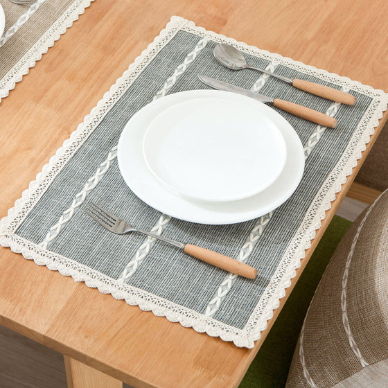 Nordic simple modern cotton and linen placemats Western placemats lace heat insulation anti-scalding double-layer Japanese placemats