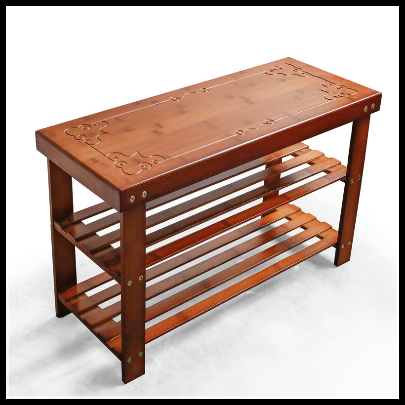 Nanzhu shoe stool Simple multi-layer shoe stool Solid wood shoe rack shoe cabinet economical new household door can sit people