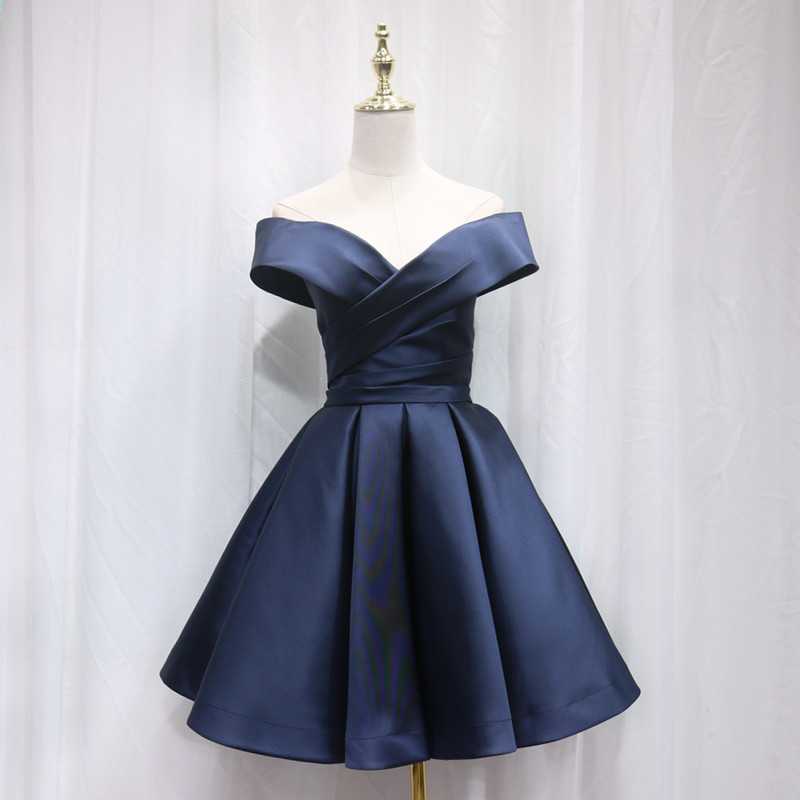 2024 New Stylish and Elegant Satin Off-Shoulder Evening Dress for Annual Party, Banquet, Graduation, Coming-Of-Age Ceremony, Blue Evening Dress for Women