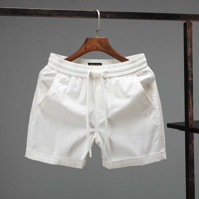 American-Style Washed White Summer Popular Quarter-Length Casual Pants Breathable Stretch Elastic Waist Casual Work Shorts Men's Trendy