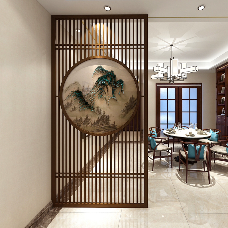 New Chinese Living Room Office Hotel Solid Wood Hollowed-out Partition Wall Wood Grilles Round Custom Screen Xuanguan Sepgate