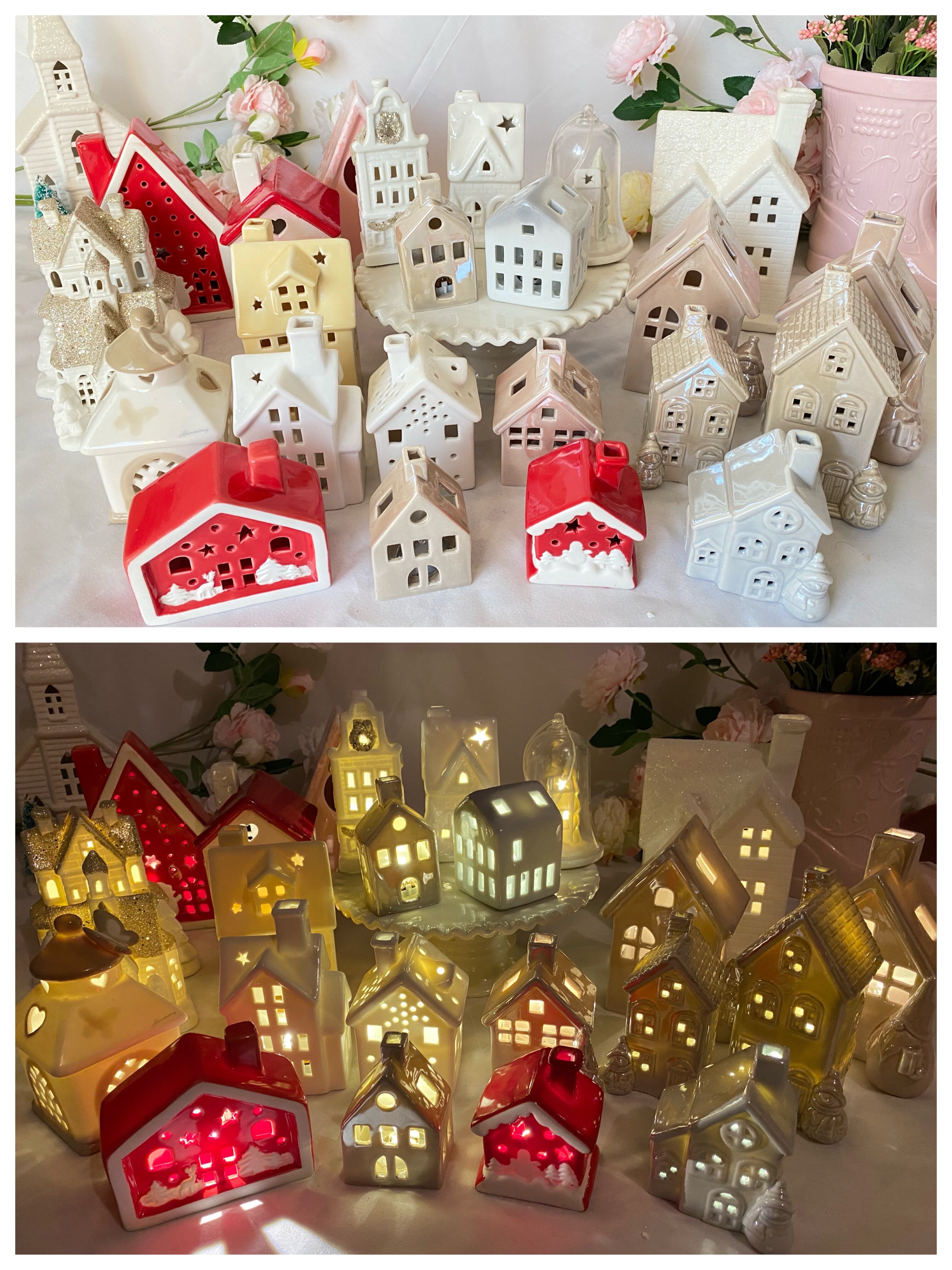 Brief Nordic American Home Ceramics House Nightlight Pendulum Pieces Crafts Courtyard Decoration Desktop Emulation Scene