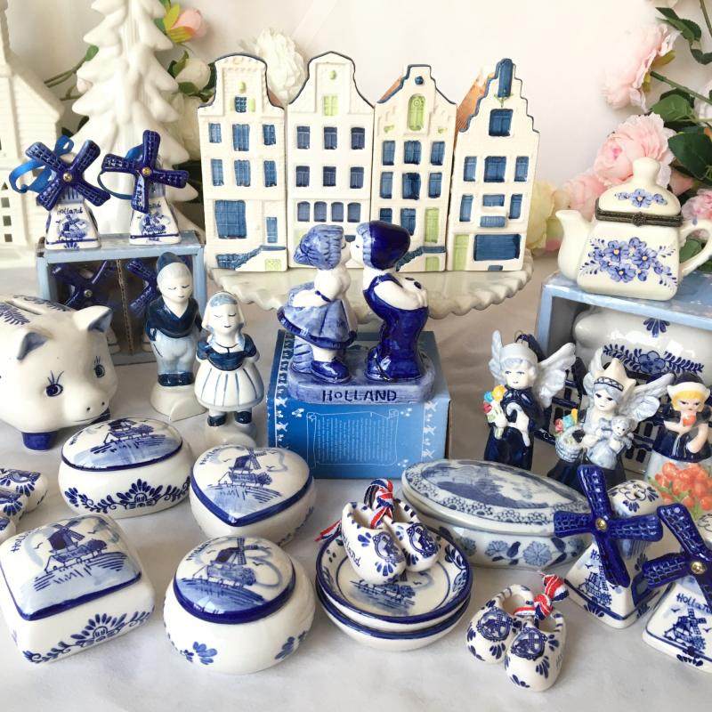 Foreign trade Dutch Delft Blue and White Ceramic House fittings blue jewelry box windmill microlandscape scene decoration
