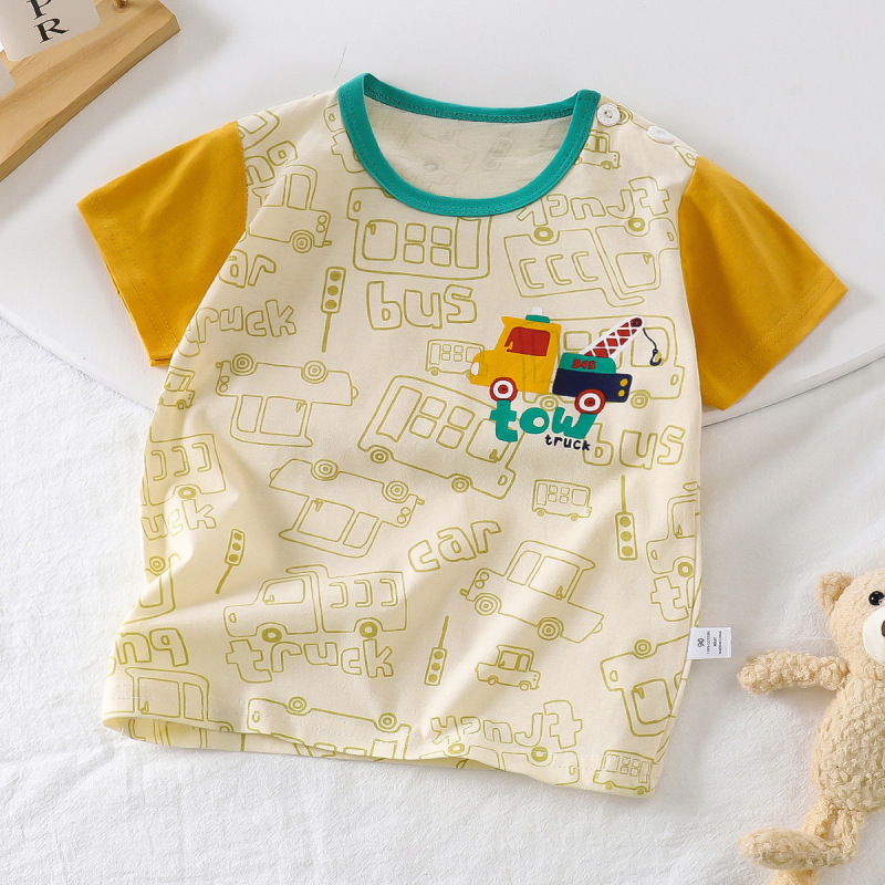 2026 New Summer Thin Cartoon Short-Sleeve T-Shirt for Boys and Girls, 100% Pure Cotton Half-Sleeve Children's Clothing, Class a