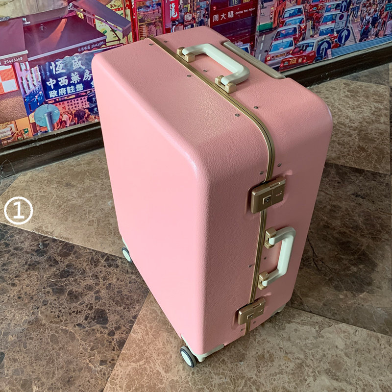 Day Department Small Clear New Pink Cryptography Box Sturdy Aluminum Alloy Leather Suitcase Universal Wheel Aluminum Frame Boarding Pull-Lever Box