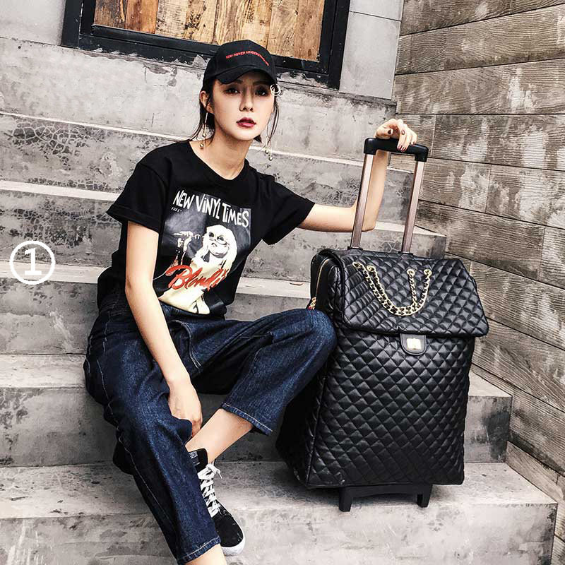 Korean version of boarding travel luggage personality Lingge small fragrant wind trolley case solid color unisex soft leather suitcase