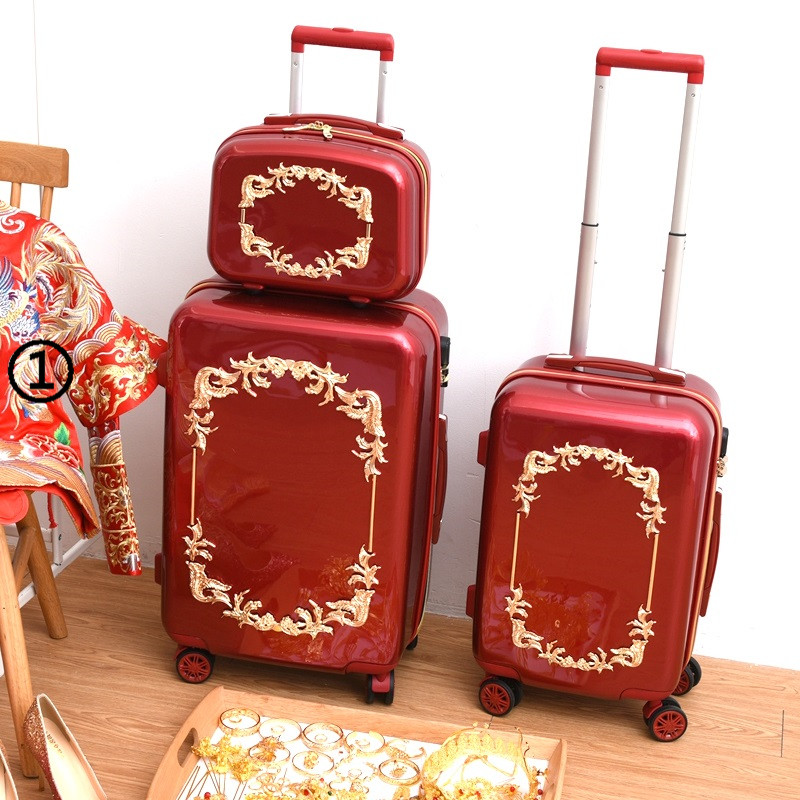 Red Marriage Box Red Marriage Surface Bride Married Qingra Road Box Silent Wheel Travel Child Box